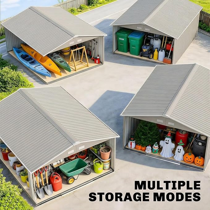 Metal Outdoor Storage Shed Lockable 11x13 Light Gray