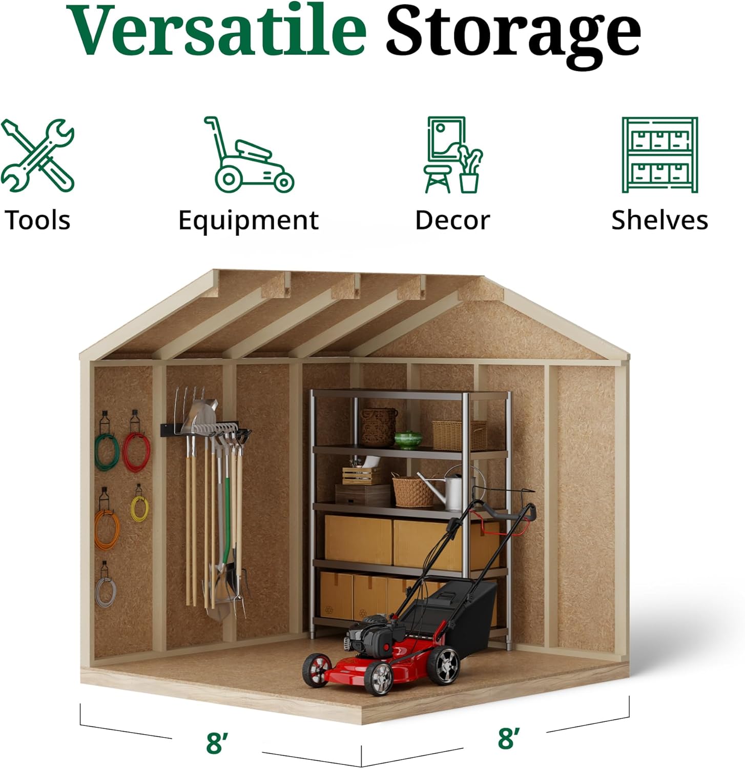 Wood Storage Shed Kit Workshop Style 8x8 Heavy Duty