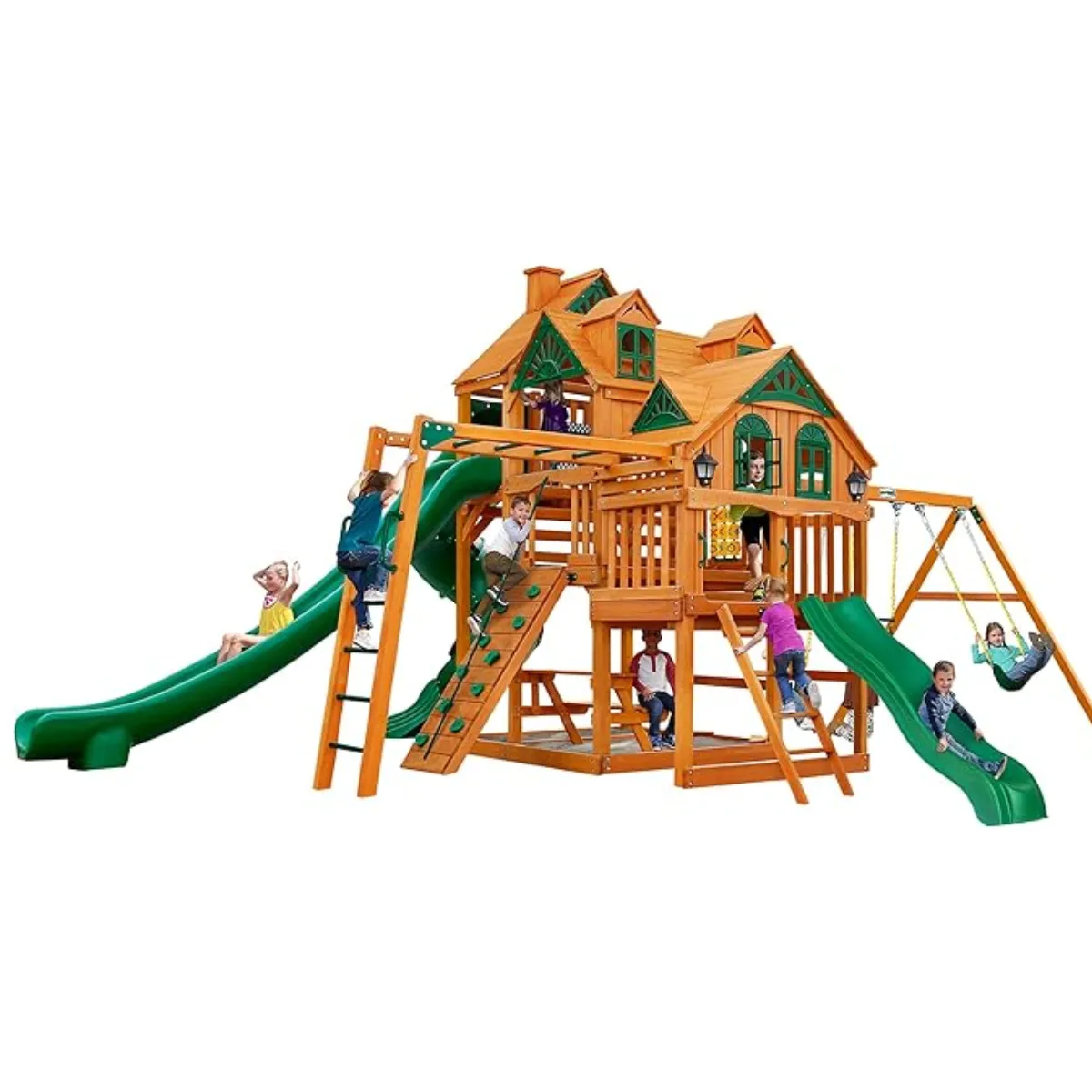 Cedar Wooden Extreme Swing Set Multi Slide Tower Playset