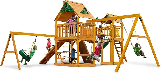 Cedar Treehouse Swing Set With Tire Swing Playset