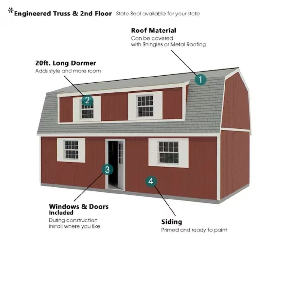 2 Story Wood Storage Shed Kit 16x32 Gambrel