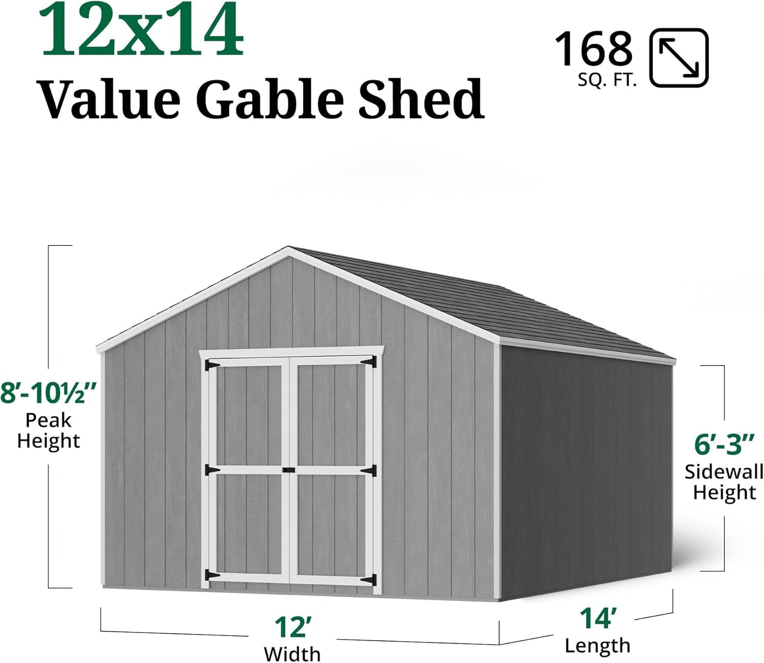 Wood Storage Shed Kit Gable Roof 12x20 Heavy Duty
