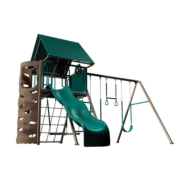 Outdoor Swing Set With Clubhouse And Slide