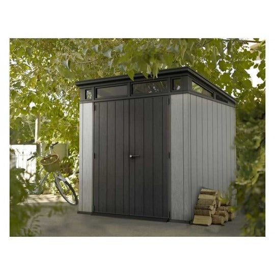 Modern Resin Outdoor Storage Shed With Floor 7x7 Gray
