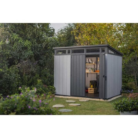 Modern Resin Outdoor Storage Shed With Floor 7x7 Gray