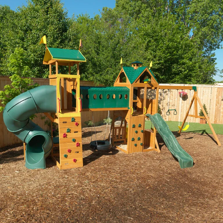 Wooden Swing Set With Tunnel And Tire Swing