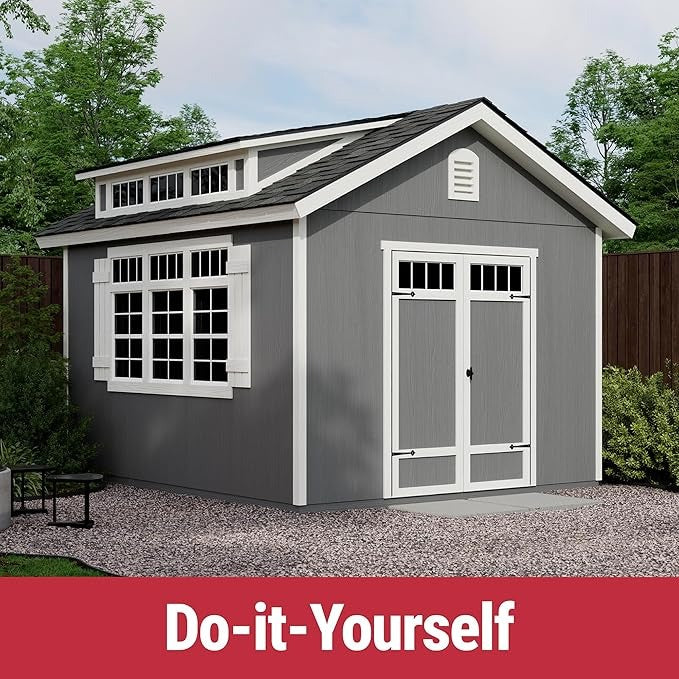 Wood Storage Shed With Floor 10x12 Beige DIY