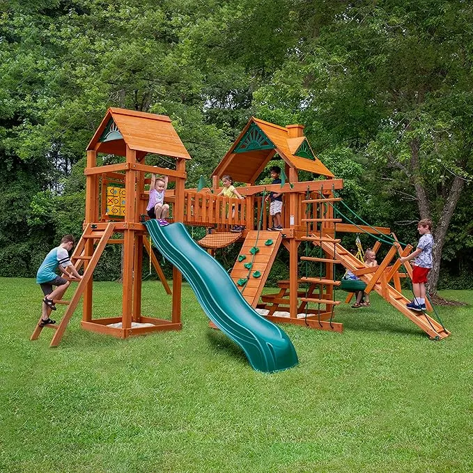 Cedar Wooden Swing Set With Tire Swing Tower