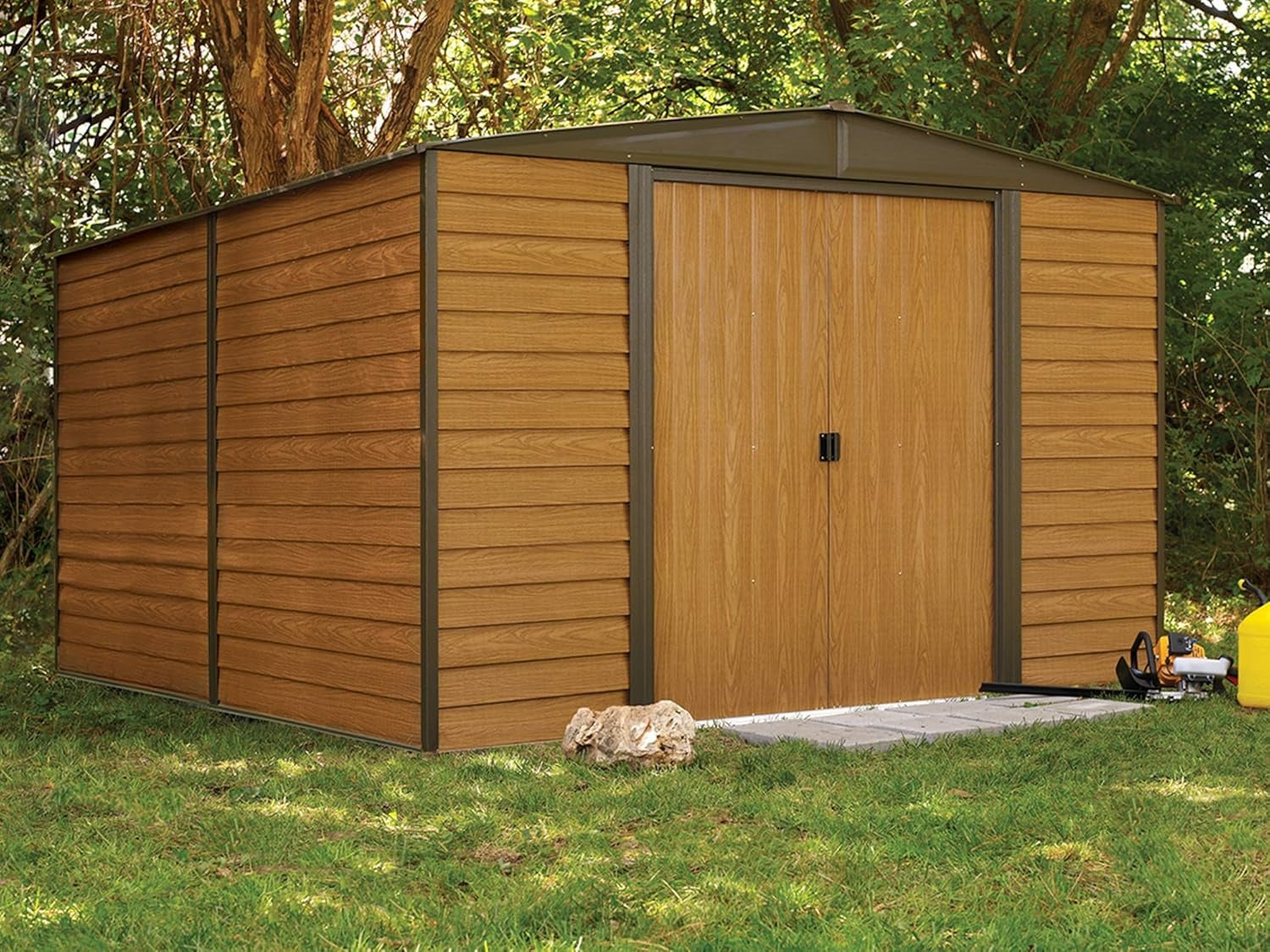 Steel Outdoor Storage Shed Woodgrain 10x12 Lockable
