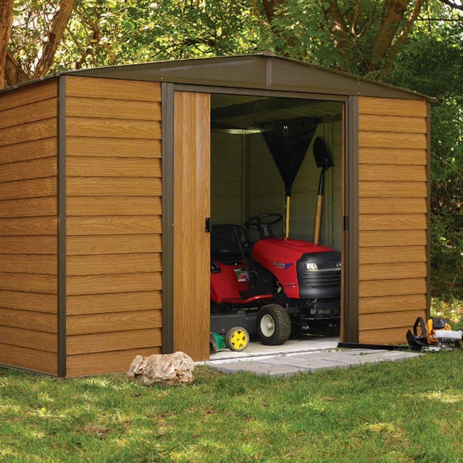 Steel Outdoor Storage Shed Woodgrain 10x12 Lockable