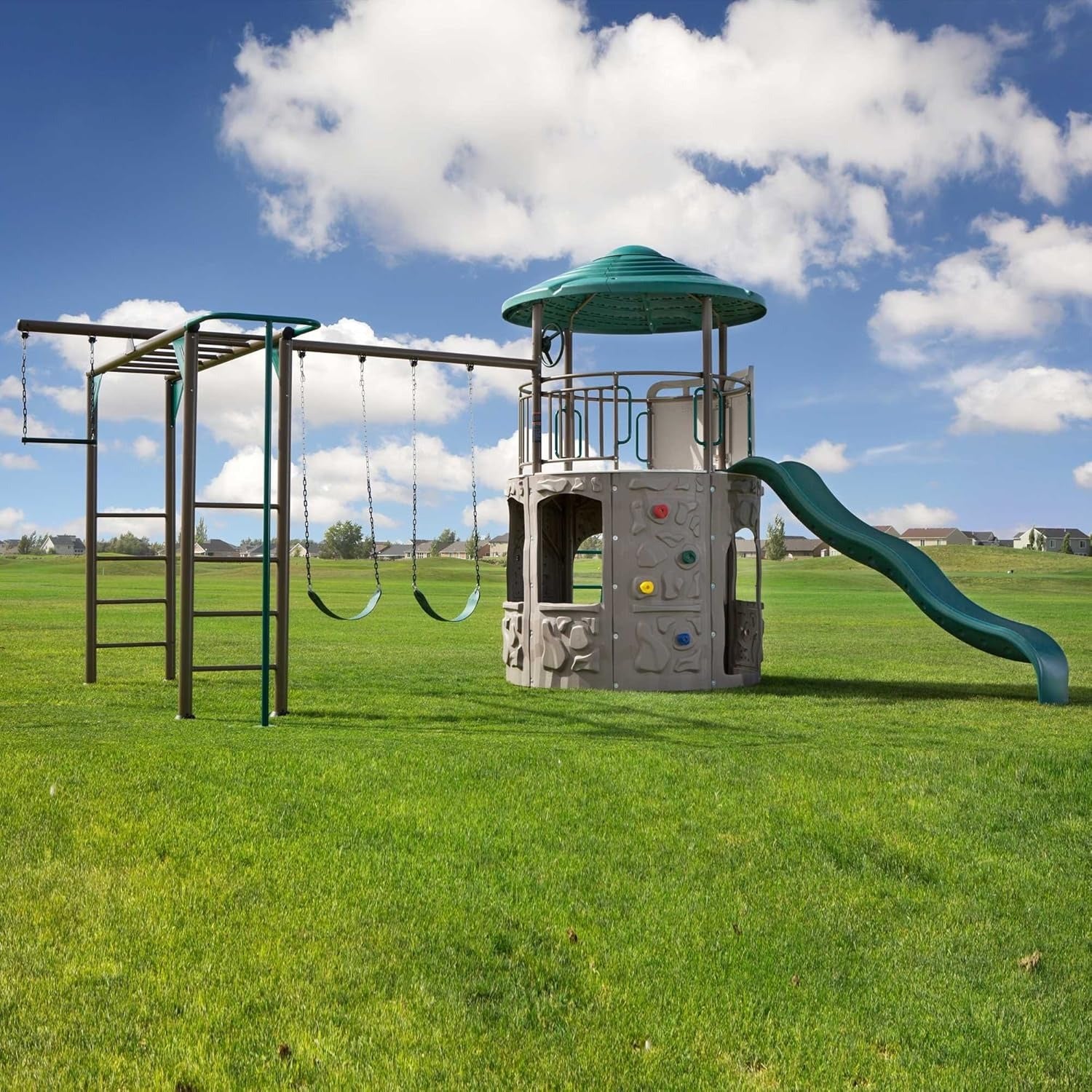Adventure Tower Deluxe Swing Set Green