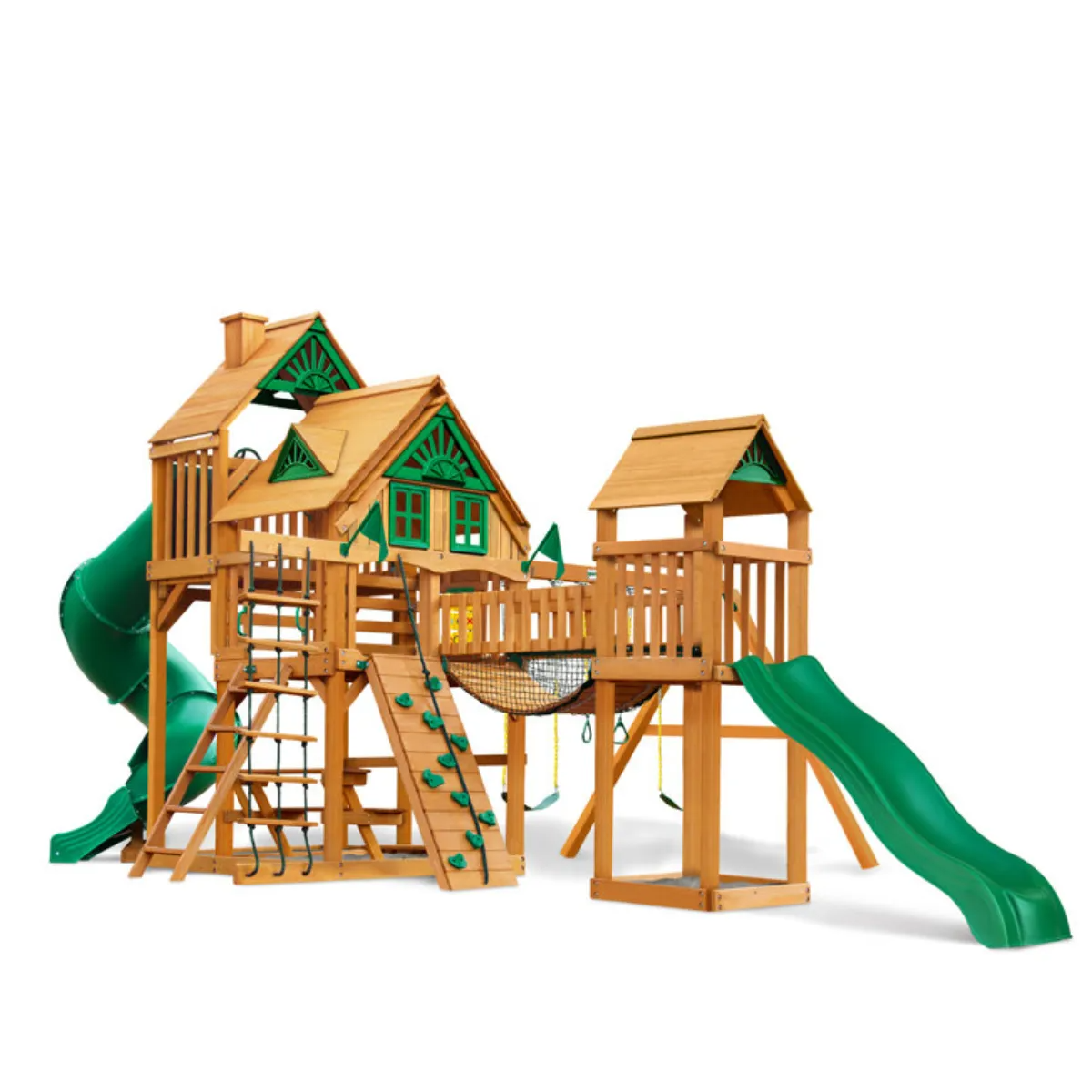 Cedar Treehouse Swing Set With Slides Playset