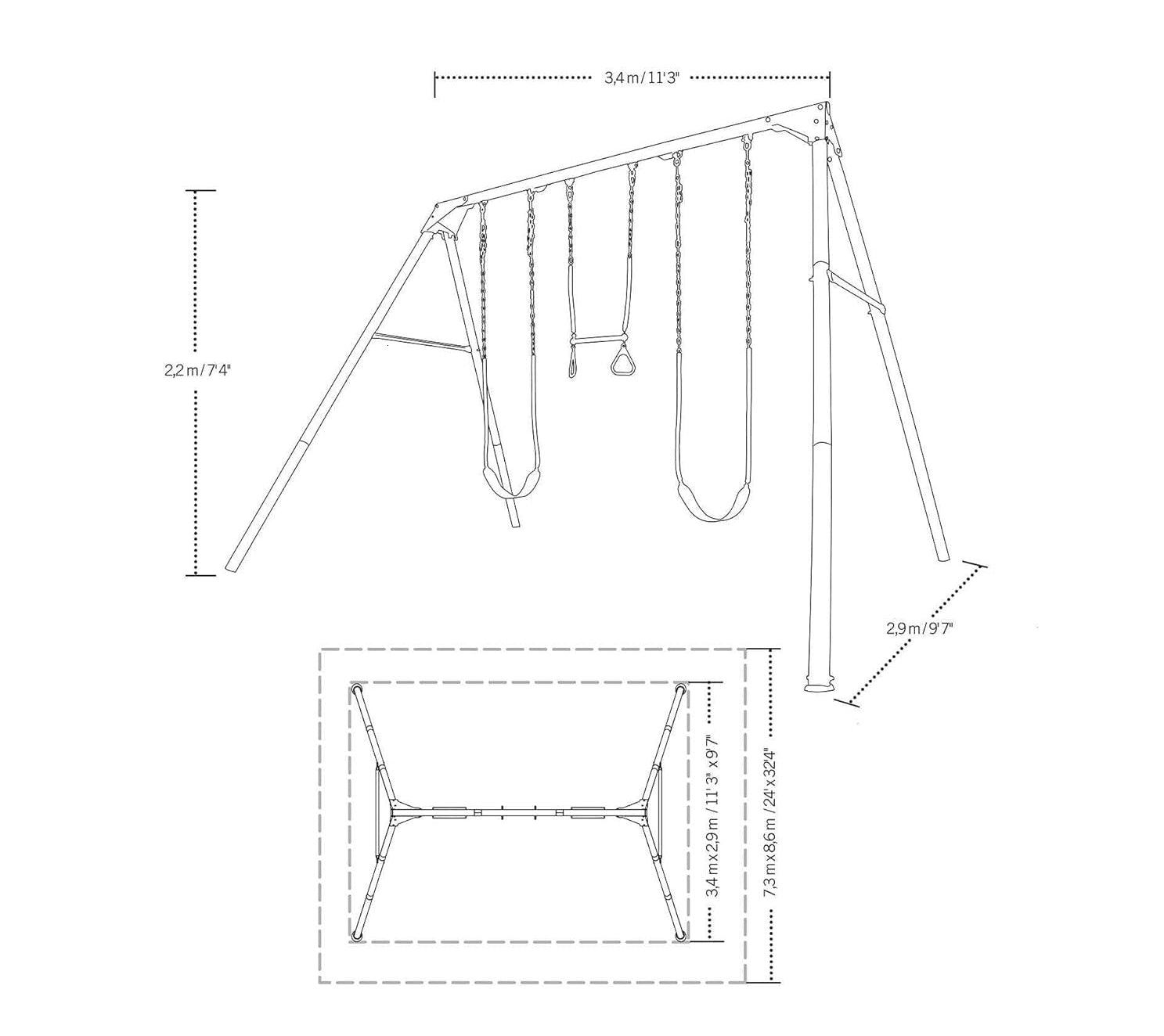 Heavy Duty Metal Swing Set With Trapeze Bar