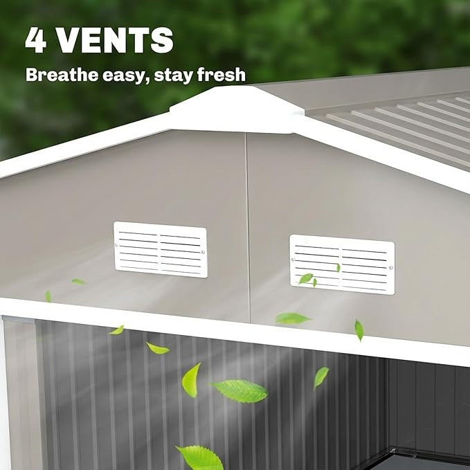 Metal Outdoor Storage Shed Lockable 11x13 Light Gray