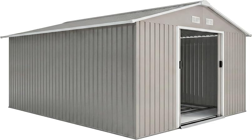Metal Outdoor Storage Shed Lockable 11x13 Light Gray