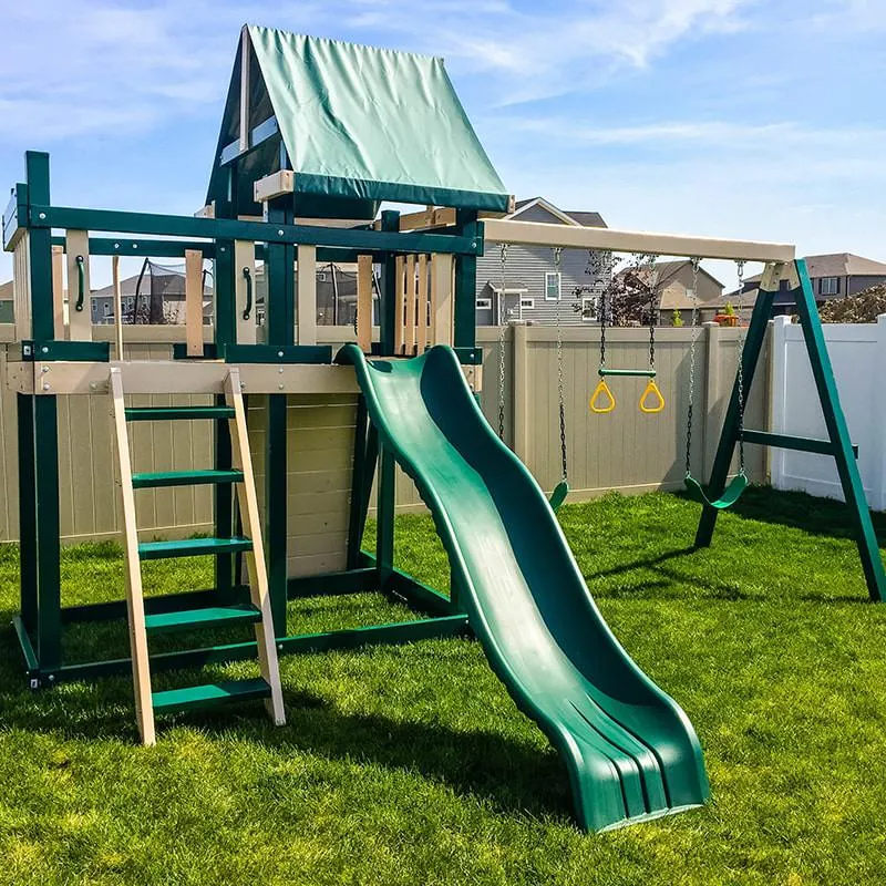 Wooden Swing Set With Slide And Fort