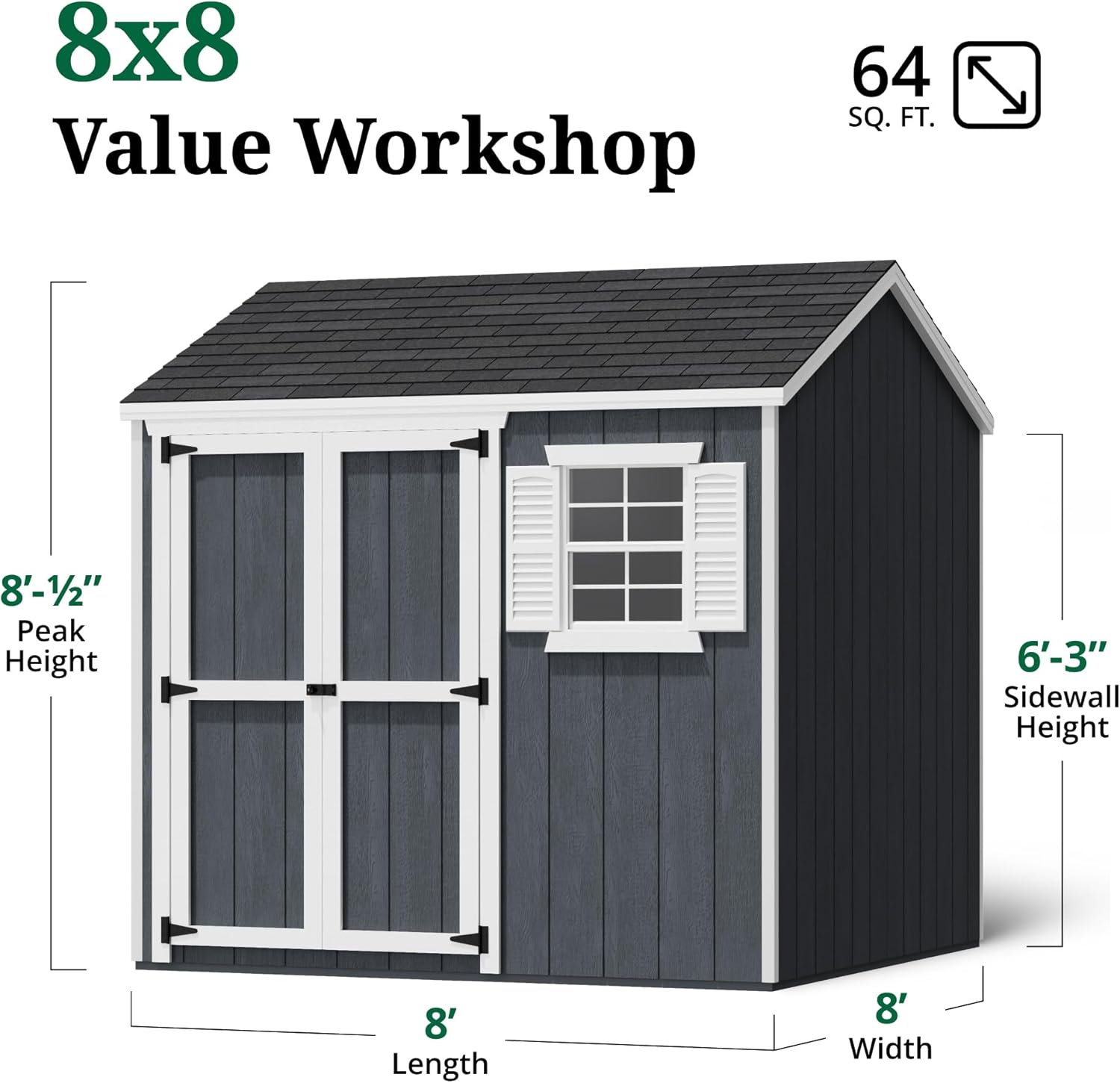 Wood Storage Shed Kit Workshop Style 8x8 Heavy Duty