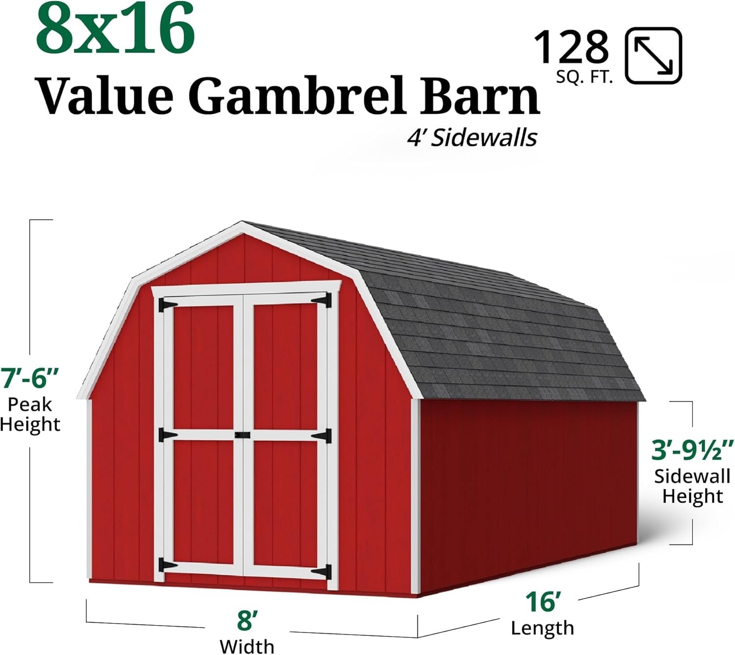 Wood Storage Shed Kit Barn Style 8x16 Gambrel Roof