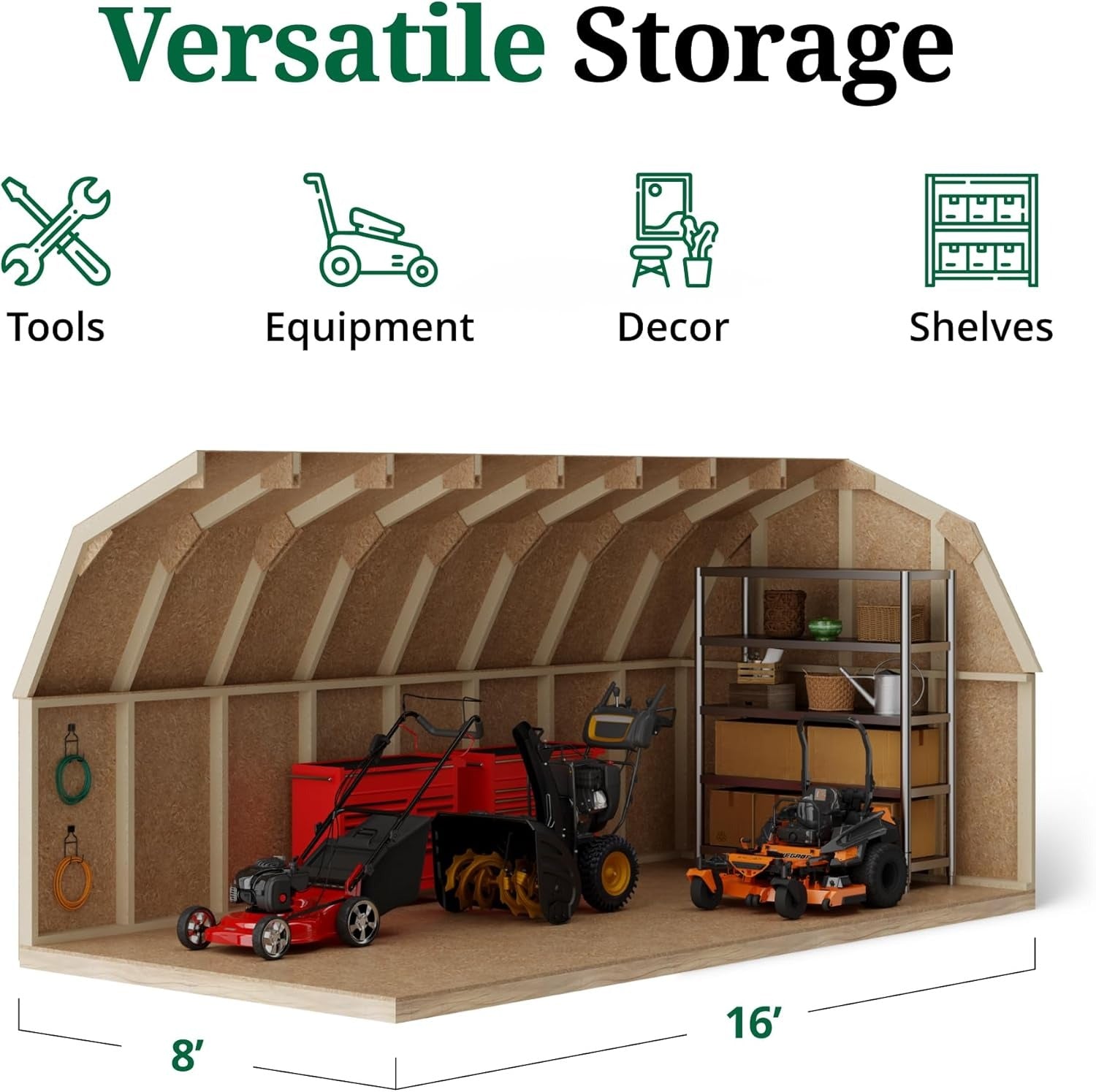Wood Storage Shed Kit Barn Style 8x16 Gambrel Roof