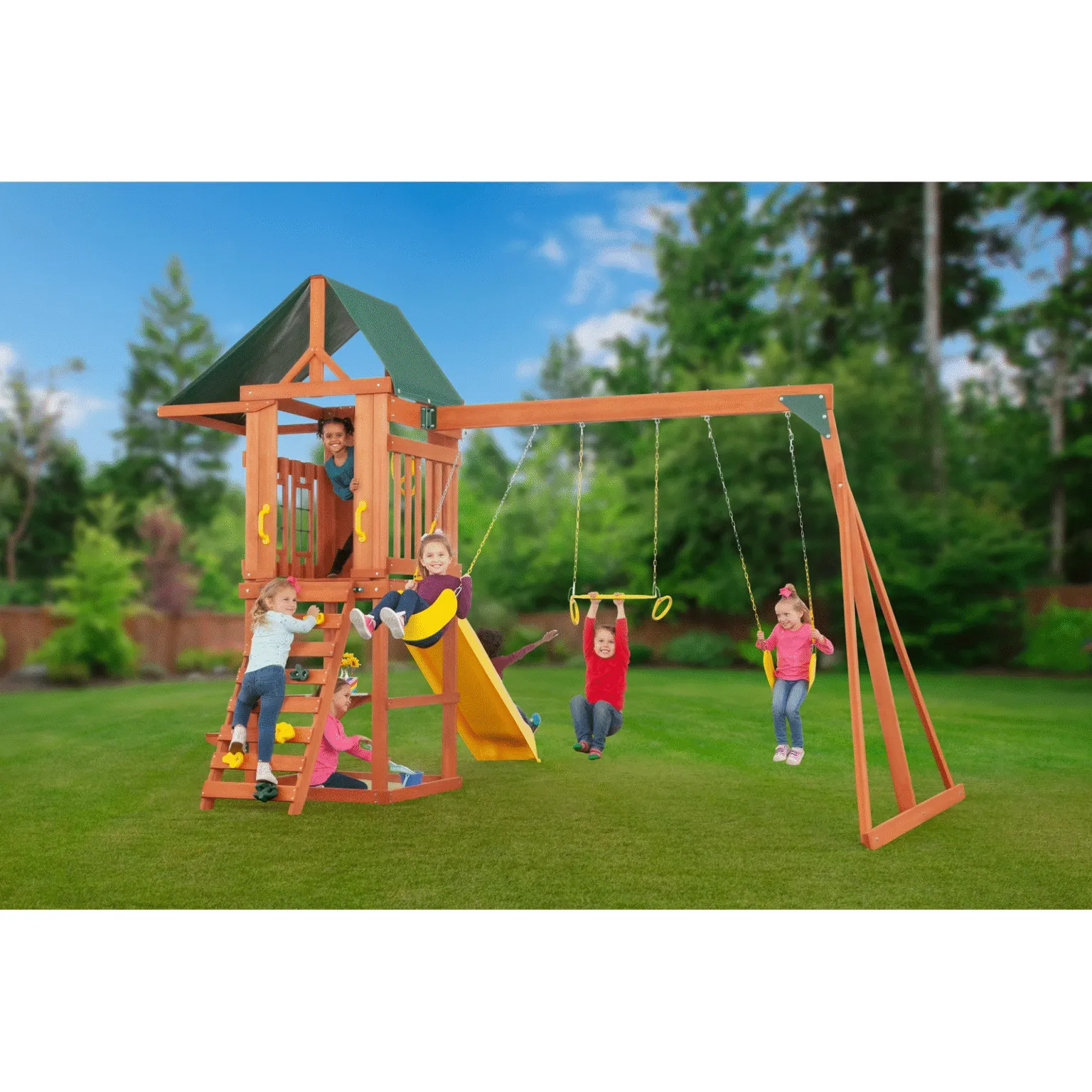 Cedar Wooden Swing Set Cottage Style With Slide