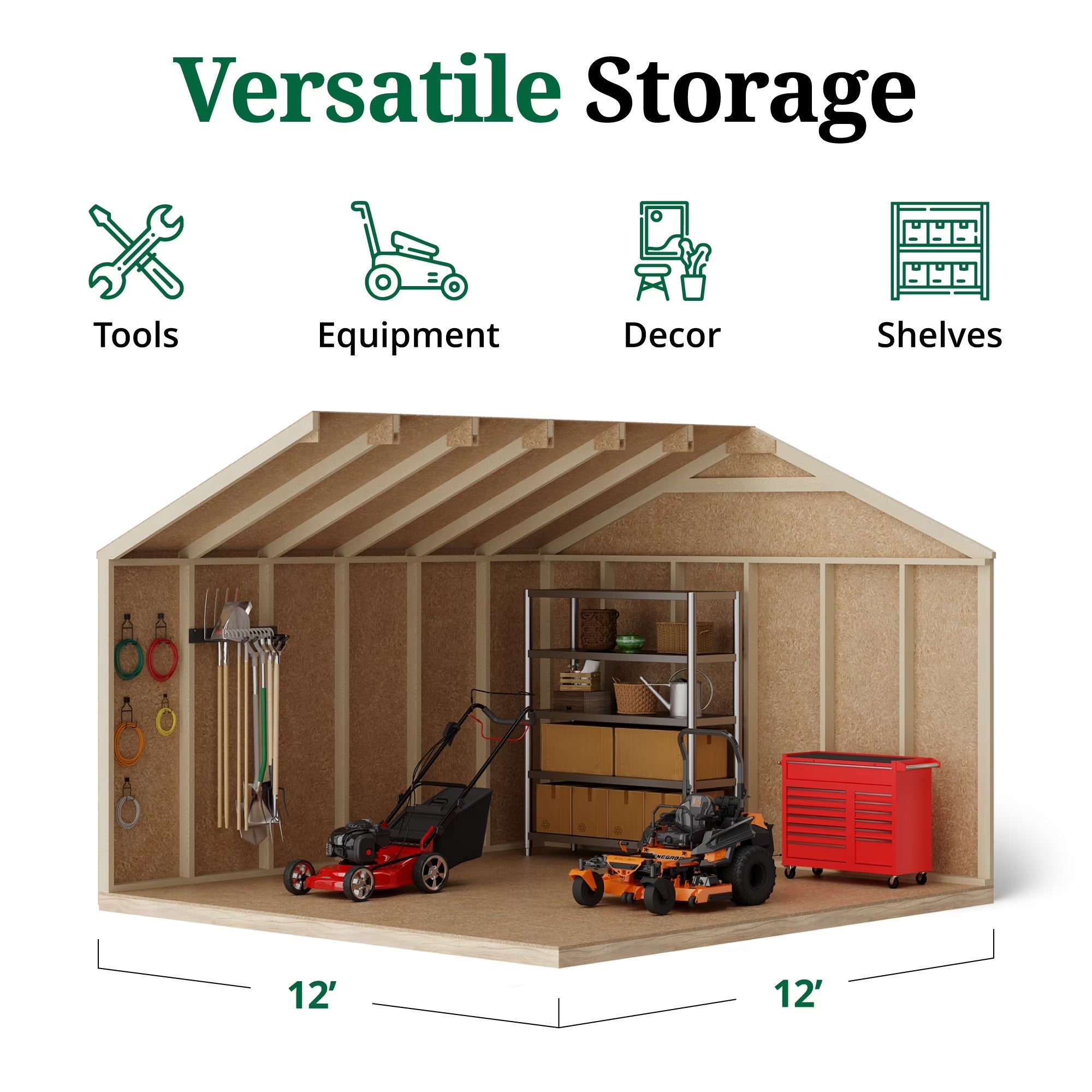 Wood Storage Shed Kit Gable Roof 12x12 Heavy Duty