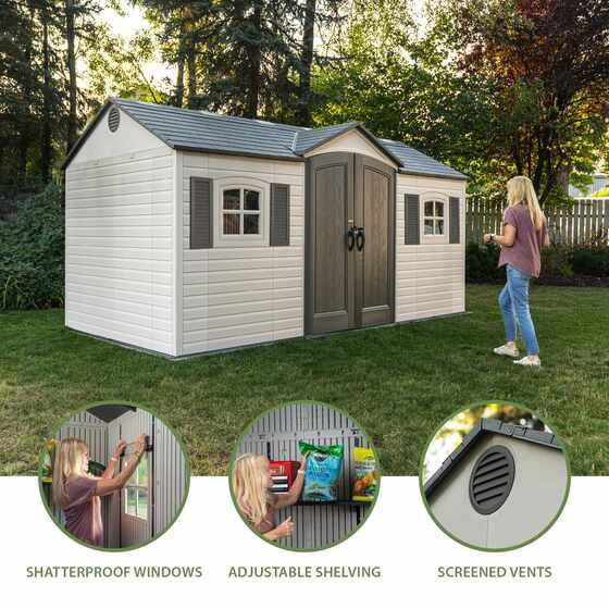 Outdoor Storage Shed Heavy Duty 15x8 Plastic Kit with Floor