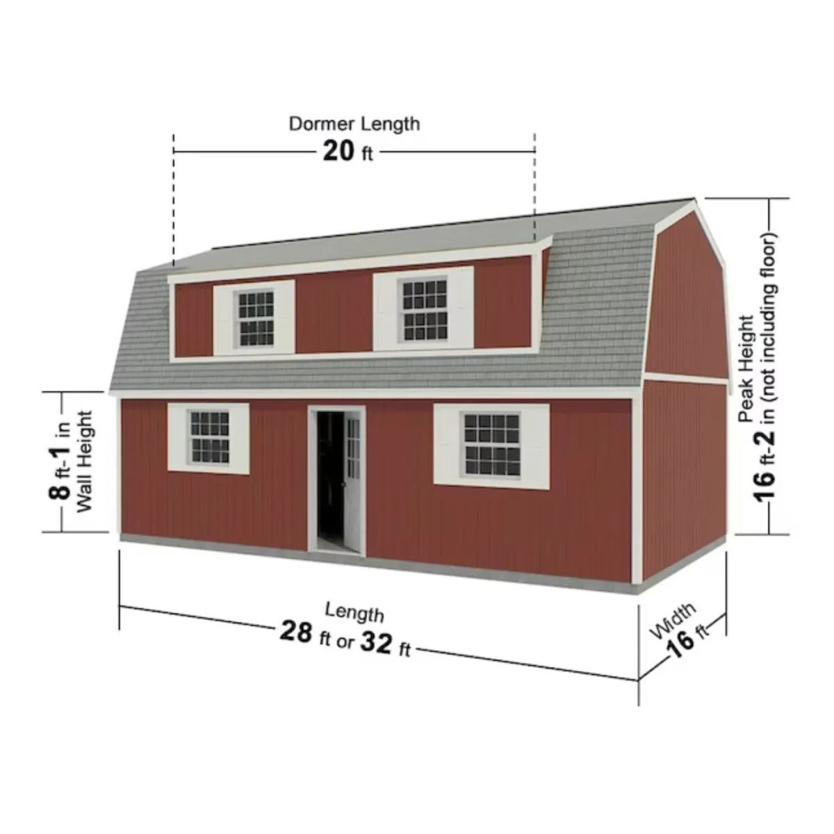 2 Story Wood Storage Shed Kit 16x32 Gambrel