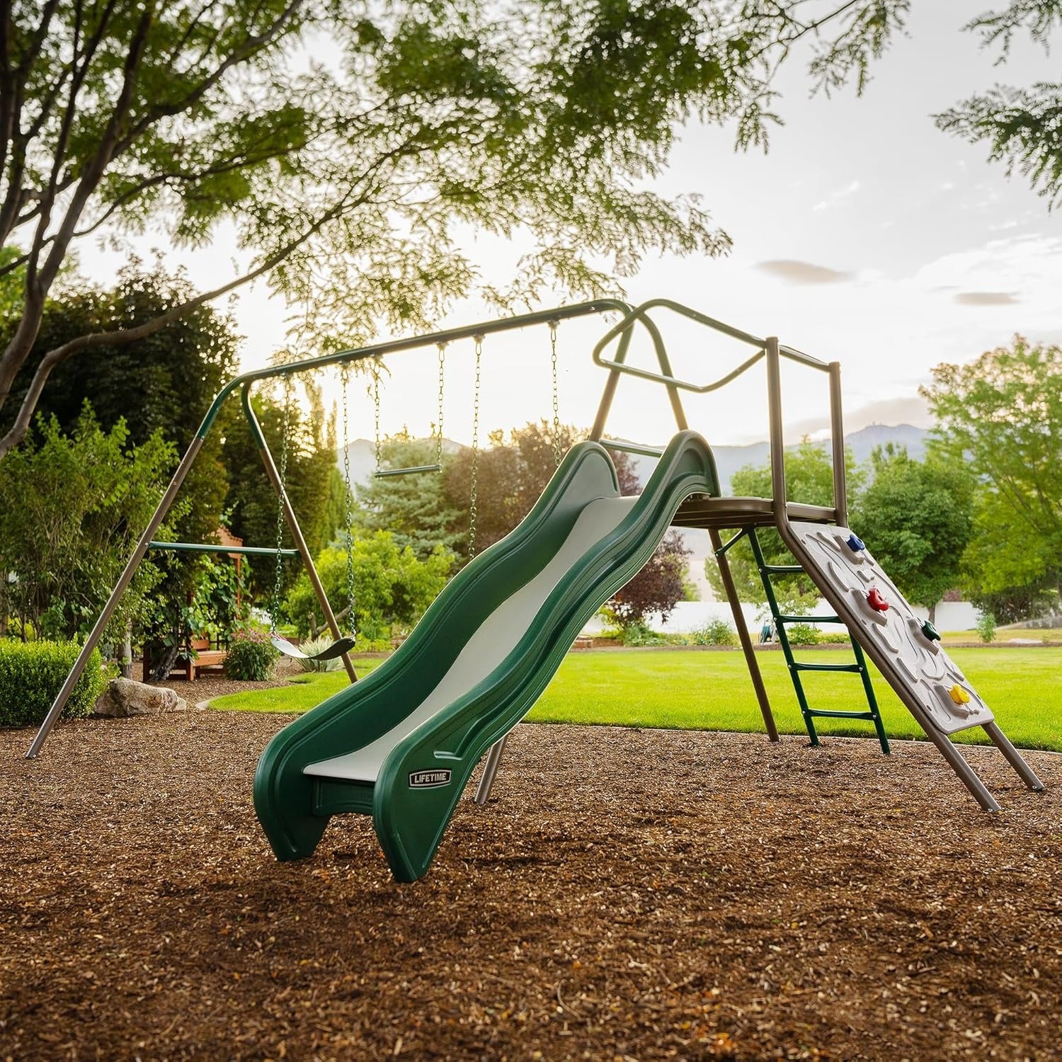 Climb And Slide Playset With Swings And Trapeze