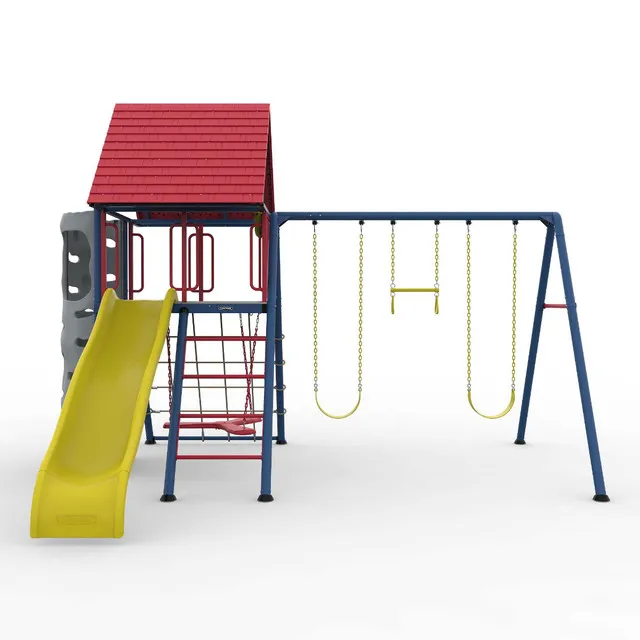 Outdoor Swing Set With Clubhouse And Slide