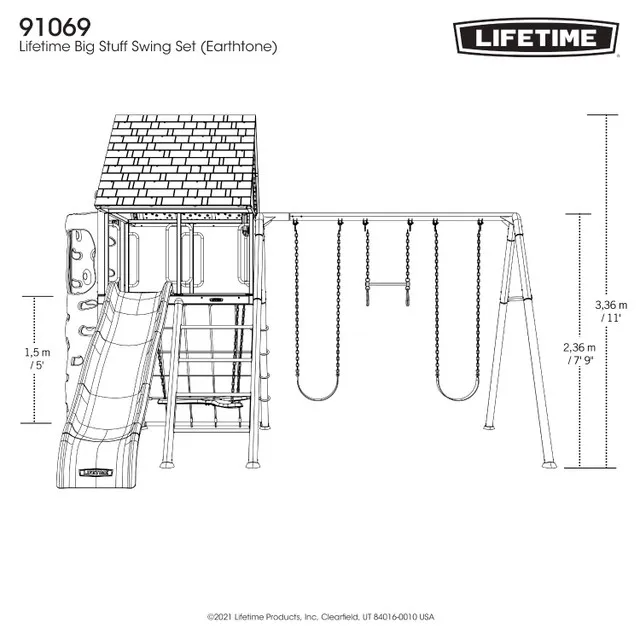 Outdoor Swing Set With Clubhouse And Slide