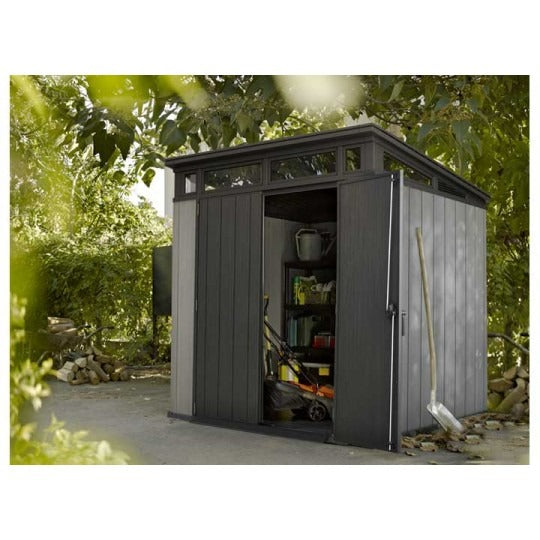 Modern Resin Outdoor Storage Shed With Floor 7x7 Gray