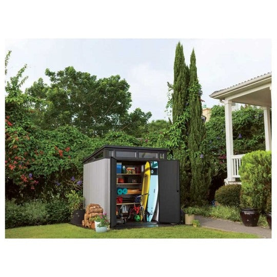 Modern Resin Outdoor Storage Shed With Floor 7x7 Gray