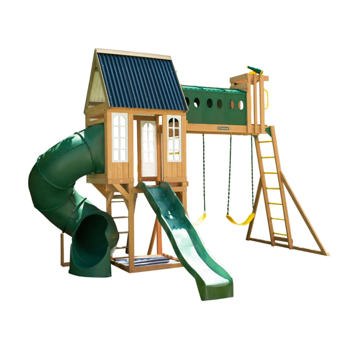 Wooden Resort Swing Set With Tube Slide