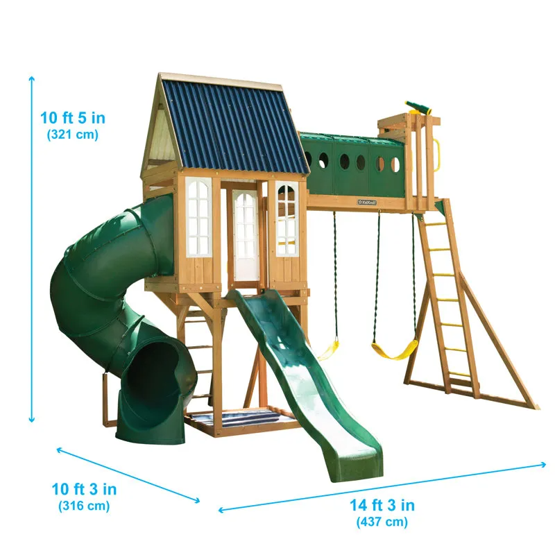 Wooden Resort Swing Set With Tube Slide