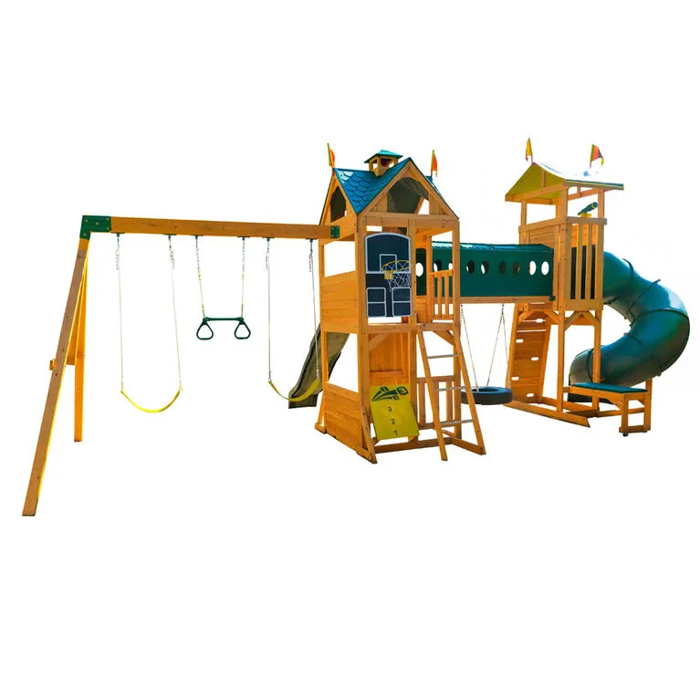Wooden Swing Set With Tunnel And Tire Swing