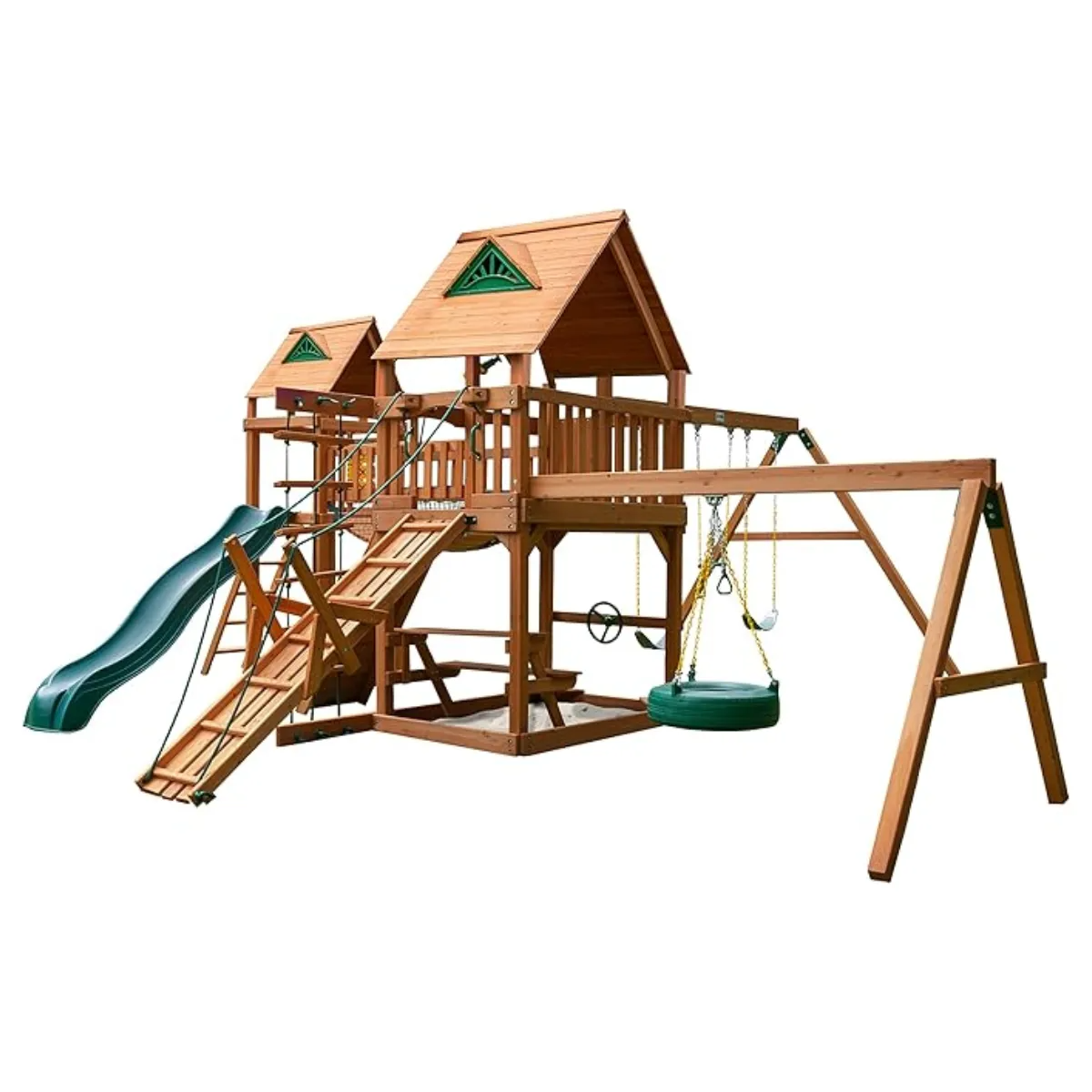 Cedar Wooden Swing Set With Tire Swing Tower