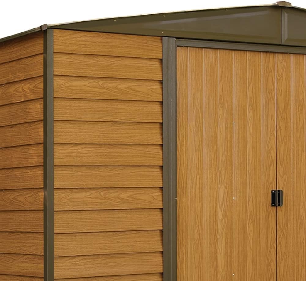Steel Outdoor Storage Shed Woodgrain 10x12 Lockable