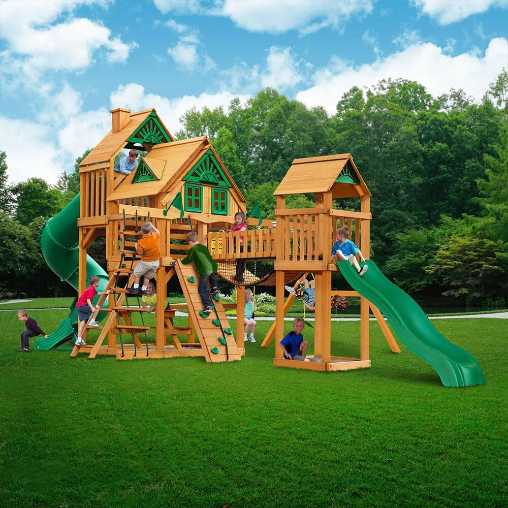 Cedar Treehouse Swing Set With Slides Playset